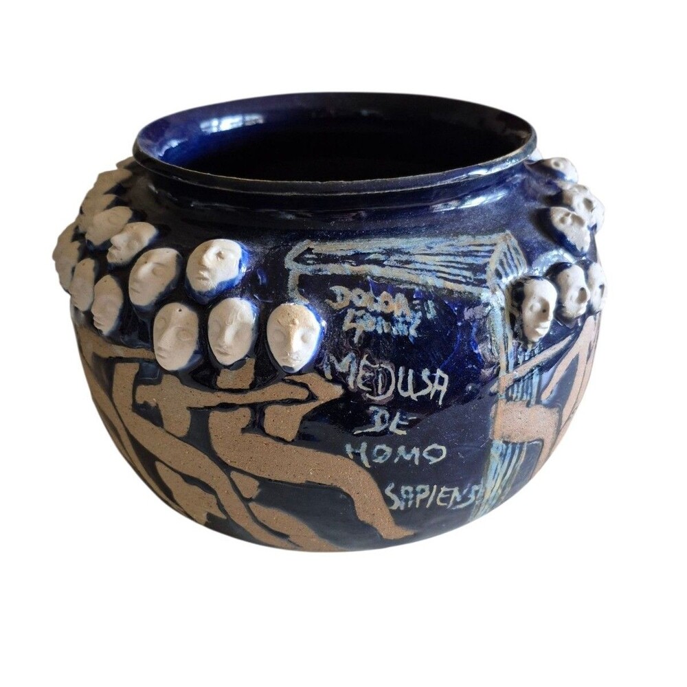 Handmade VTG Mexican Jardinier Planter Pot Hagopian "Medusa de Homo Sapians"